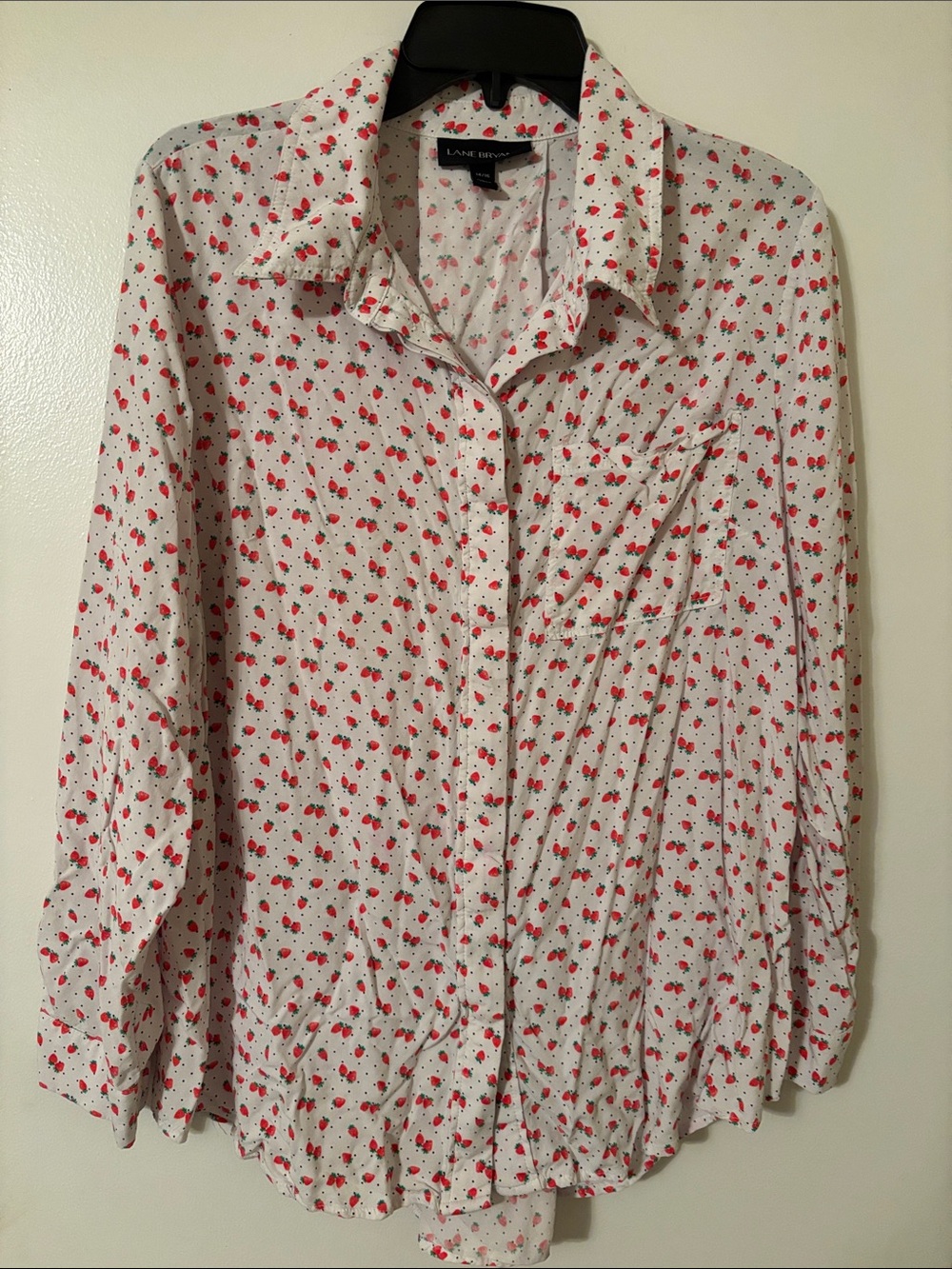 Lane Bryant White Button-Down Shirt with Red Dot Floral Print